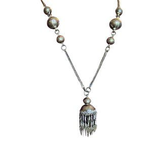 Exquisite 150 Year Old - 925 Silver Indian Tribal Necklace 33 1/2" - 2" Dangle